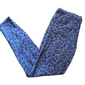 Pact Leggings Women's Large Blue Animal Leopard Print Organic Cotton Pockets